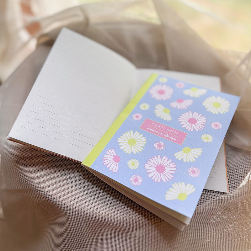 A6 pastel daisy notebook with lined pages