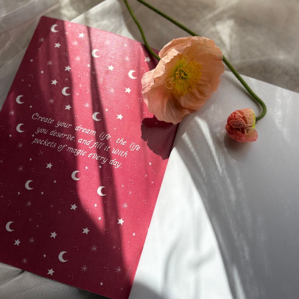 Vintage rose and celestial moon notebook with blank pages
