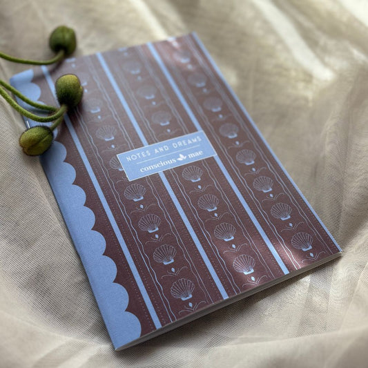 Earthy blue and brown seashell notebook